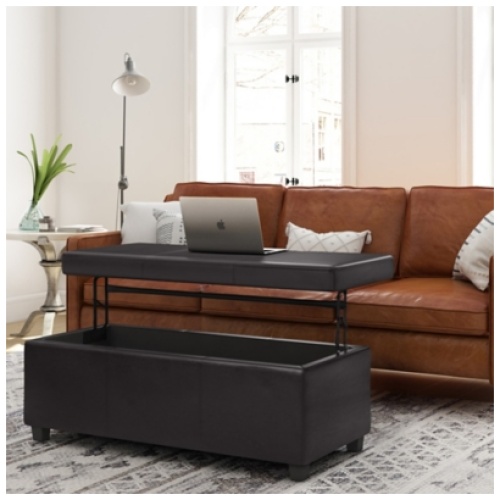 "Avalon 44" Wide Lift Top Storage Ottoman", Brown