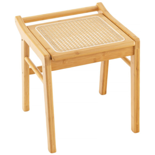 Bamboo Vanity Stool with Rattan Top and Reinforcement Bar-Natural