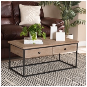 Baxton Studio Roderick Coffee Table, Weathered Oak/Black