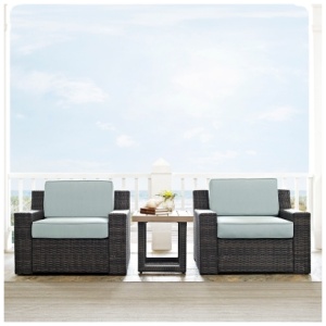 Beaufort 3 Piece Outdoor Wicker Chair Set, Mist