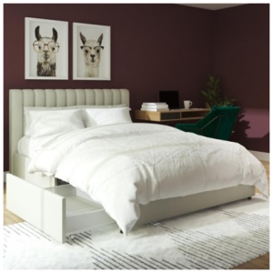 Brittany Queen Upholstered Bed with Storage Drawers, Gray