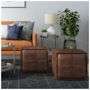 Brody Boho Square Pouf, Brown