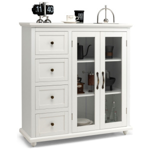 Buffet Sideboard Table Kitchen Storage Cabinet with Drawers and Doors-White