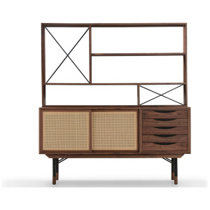 Color Theory 69" Hutch & Sideboard, Walnut/Rattan