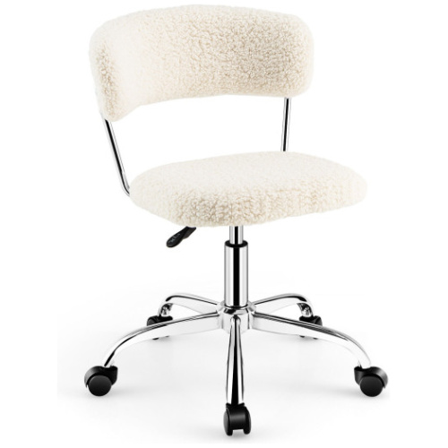 Computer Desk Chair Adjustable Sherpa Office Chair Swivel Vanity Chair-White