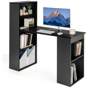 Computer Desk Writing Workstation Office with 6-Tier Storage Shelves-Black