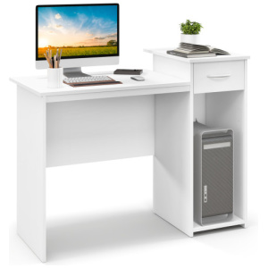 Computer Desk with Drawer Modern Laptop PC Desk with Adjustable Shelf and Cable Hole-White