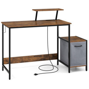 Computer Desk with Reversible Storage Drawer and Moveable Shelf-Brown