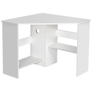 Corner Computer Desk Triangle Writing Workstation with Storage Shelf-White