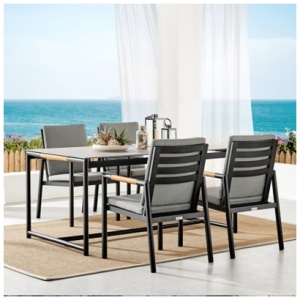 Crown Outdoor Dining Table and 4 Chairs, Black