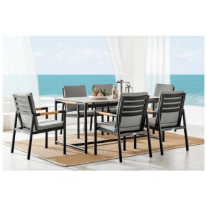 Crown Outdoor Dining Table and 6 Chairs, Black