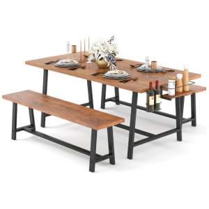 Dining Table Set for 5-7 with 2-Bottle Wine Rack and Condiment Holder