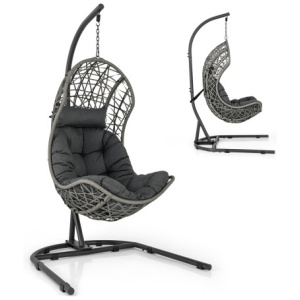 Egg Chair with Stand PE Rattan Swing Hammock Chair with Pillow and Cushion-Gray