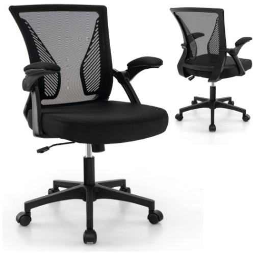 Ergonomic Office Chair Adjustable Swivel Chair with Flip-Up Armrests and Rocking Backrest-Black