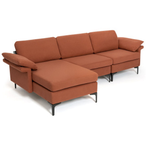 Extra Large Modular L-shaped Sectional Sofa with Reversible Chaise for 4-5 People-Rust Red