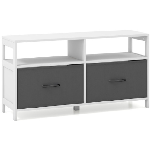 Fabric Chest of Drawers with 2 Drawers and 2 Open Shelves-White