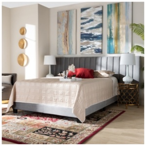 Fiorenza Velvet Upholstered King Panel Bed, Gray