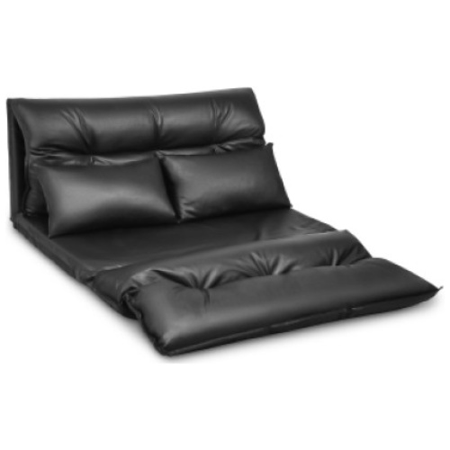 Foldable PU Leather Leisure Floor Sofa Bed with 2 Pillows-Black