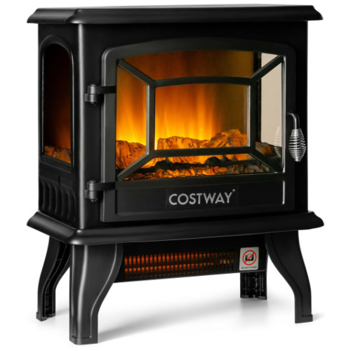 Freestanding Fireplace Heater with Realistic Dancing Flame Effect-Black