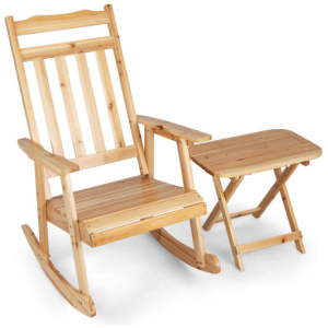 Front Porch Rocking Chair and Foldable Table Set for Outdoors-Natural