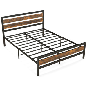 Full/Queen Industrial Bed Frame with Rustic Headboard and Footboard-Queen Size