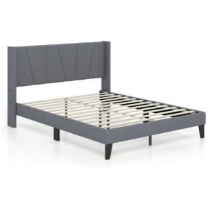 Full/Queen Size Bed Frame with Wingback Headboard and Wood Slat Support-Full Size