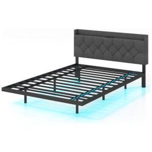 Full/Queen Size Floating Bed Frame with LED and Headboard and Charging Station-Full Size