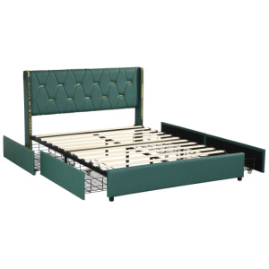 Full/Queen Size Upholstered Bed Frame with 4 Drawers-Green-Full Size