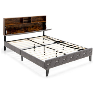 Full/Queen Size Upholstered Bed Frame with Storage Headboard-Full Size