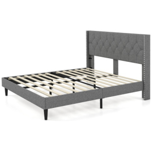 Full/Queen Size Upholstered Platform Bed with Button Tufted Headboard-Queen Size