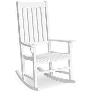 Indoor Outdoor Wooden High Back Rocking Chair-White