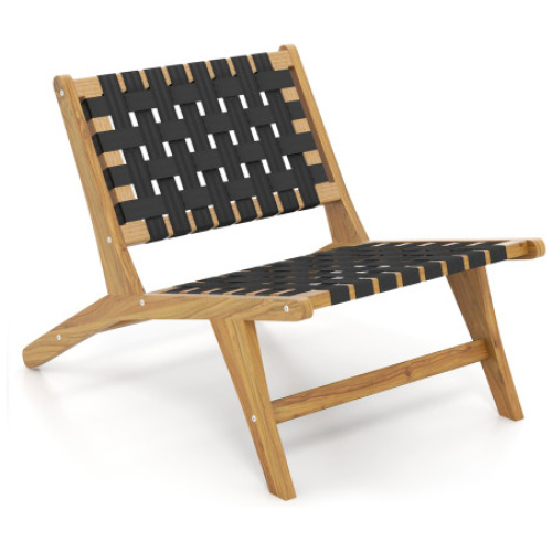 Indoor Patio Teak Wooden Chair with Woven Webbing Seat and Backrest