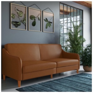 Jasper Coil Futon Convertible Sofa Leather, Camel