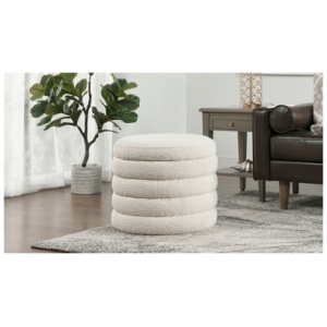 "Jennifer Taylor Home Fuji 22" Round Storage Ottoman", Ivory White