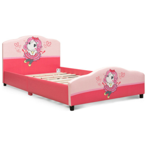 Kids Children Upholstered Platform Toddler Girl Pattern Bed