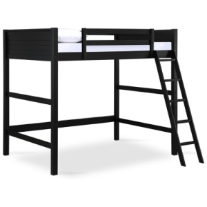 Kids Denver Full Size Wooden Loft Bed with Ladder, Black