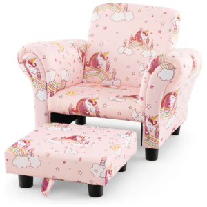 Kids Single Sofa with Cute Patterns, Ergonomic Backrest and Armrests-Pink