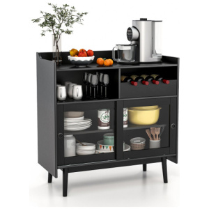 Kitchen Buffet Sideboard with Wine Rack and Sliding Door-Black