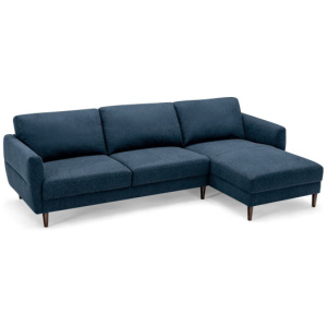 L-Shaped Fabric Sectional Sofa with Chaise Lounge and Solid Wood Legs-Navy