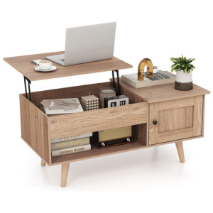 Lift Top Coffee Table with Storage and Hidden Compartment-Natural