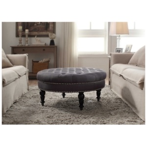 Linon Isabelle Round Tufted Ottoman, Black