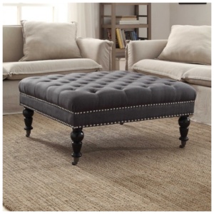 Linon Isabelle Square Tufted Ottoman, Black