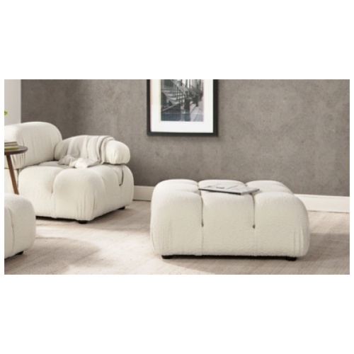 Marcel Bubble Boucle Modular Cocktail Ottoman, Ivory White