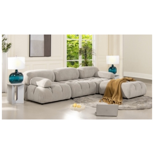 Marcel Bubble Corduroy Modular 4-Piece Reversible Sectional Sofa, Pebble Gray