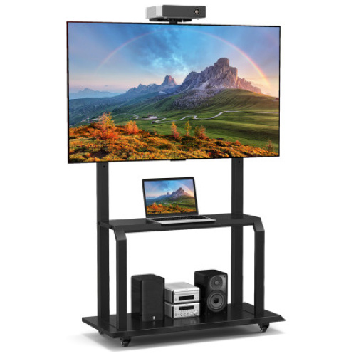 Mobile TV Stand with Camera Shelf and AV Shelves for 32-80 Inch Flat/Curved TVs