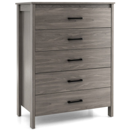 Modern 5-Drawer Multipurpose Chest Dresser with Metal Handles-Grey