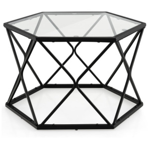 Modern Accent Geometric Glass Coffee Table-Black