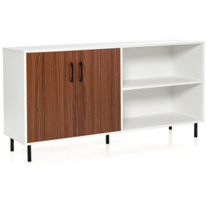 Modern Buffet Sideboard with 2 Doors and Open Compartments-Walnut