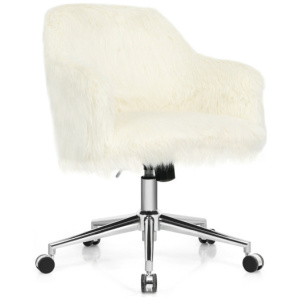 Modern Fluffy Faux Fur Vanity Office Chair for Teens Girls-Beige