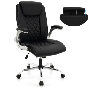 Modern Height Adjustable PU Leather Office Chair with Rocking Function-Black